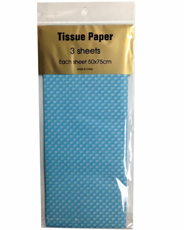 Retail Wrap Packs | Tissue Paper Printed – 3 Sheet – White Dots On Blue Gift Wrapping & Tissue Paper Retail Wrap Packs