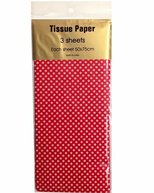 Retail Wrap Packs | Tissue Paper Printed – 3 Sheet – White Dots On Red Gift Wrapping & Tissue Paper Retail Wrap Packs