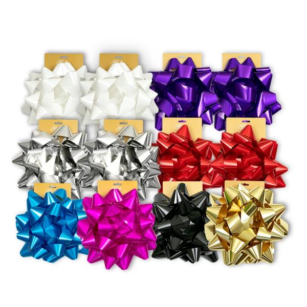 Star Bows | Jumbo Star Gift Bows – 25Cm – Assorted Pack Of 12 Gift Bows Retail Ready Bows