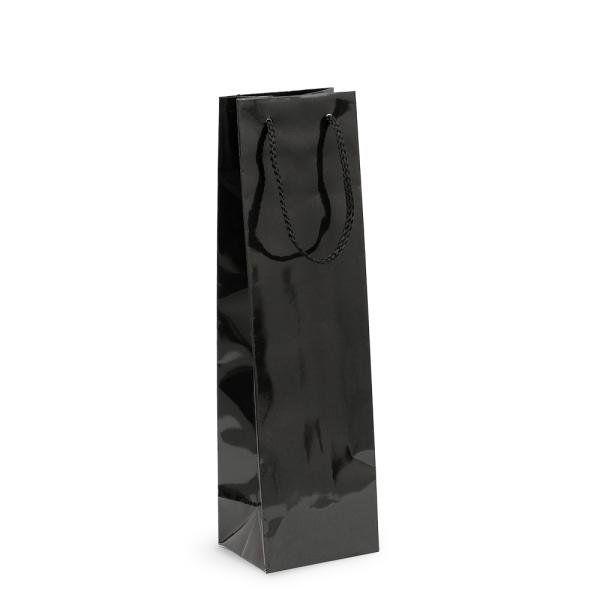 Wine Bottle Gifts Bags | Gift Carry Bags – Glossy Black – Wine Bottle Bags Glossy & Matt Gift Bags - Rope Handles