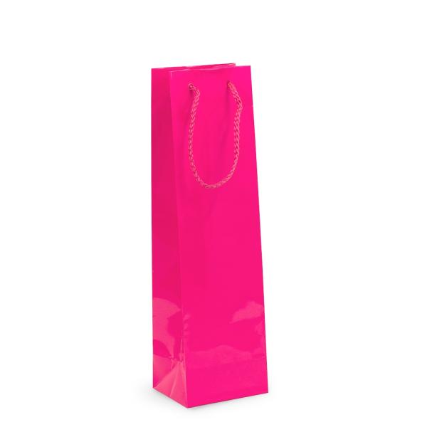 Wine Bottle Gifts Bags | Gift Carry Bags – Glossy Hot Pink – Wine Bottle Bags Glossy & Matt Gift Bags - Rope Handles