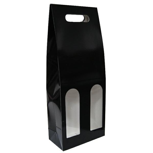 Wine Bottle Gifts Bags | Premium Double Wine Bottle Gift Bags With Clear Window – Glossy Black Bags Wine Bottle Gifts Bags