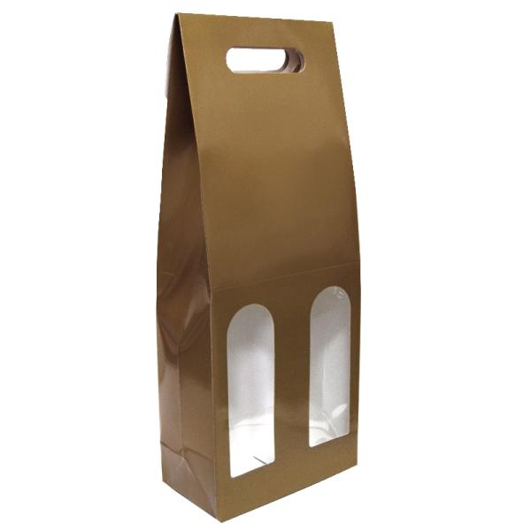 Wine Bottle Gifts Bags | Premium Double Wine Bottle Gift Bags With Clear Window – Glossy Gold Bags Wine Bottle Gifts Bags