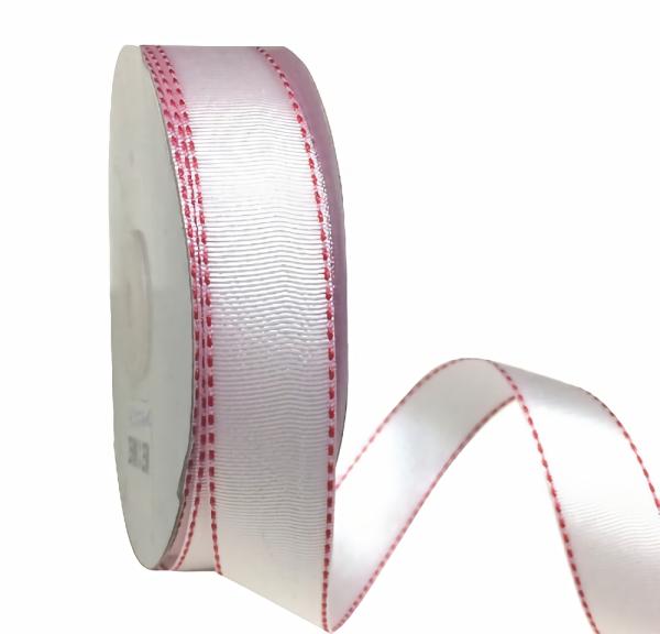 Grosgrain Ribbon | Grosgrain Ribbon – 25Mm X 25M – White With Red Stitch Grosgrain Ribbon Grosgrain Ribbon