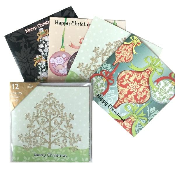 Christmas Cards | Box Of 12 Luxury Glitter Christmas Cards & Envelopes Christmas Christmas Cards