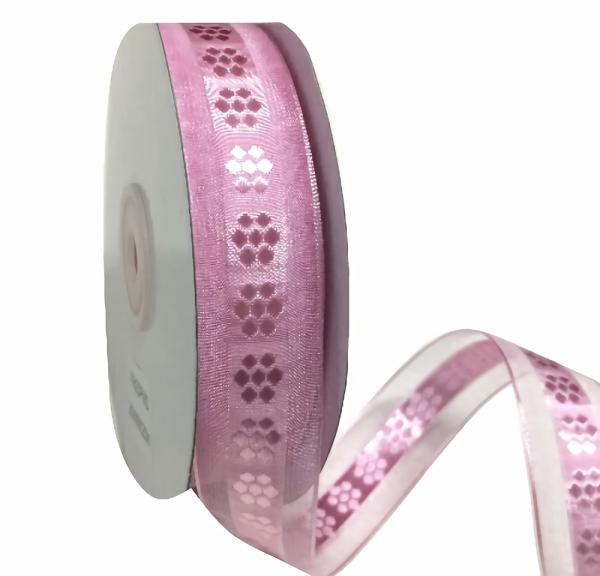 Fabric Ribbon – Patterned & Other | Pink Organza With Floral Middle And Satin Edge Ribbon – 25Mm X 25M Fabric Ribbon - Patterned & Other Fabric Ribbon - Patterned & Other